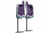 Deep-Purple Thumbs Up Amethyst Geode Pair on Metal Stands #214800-6